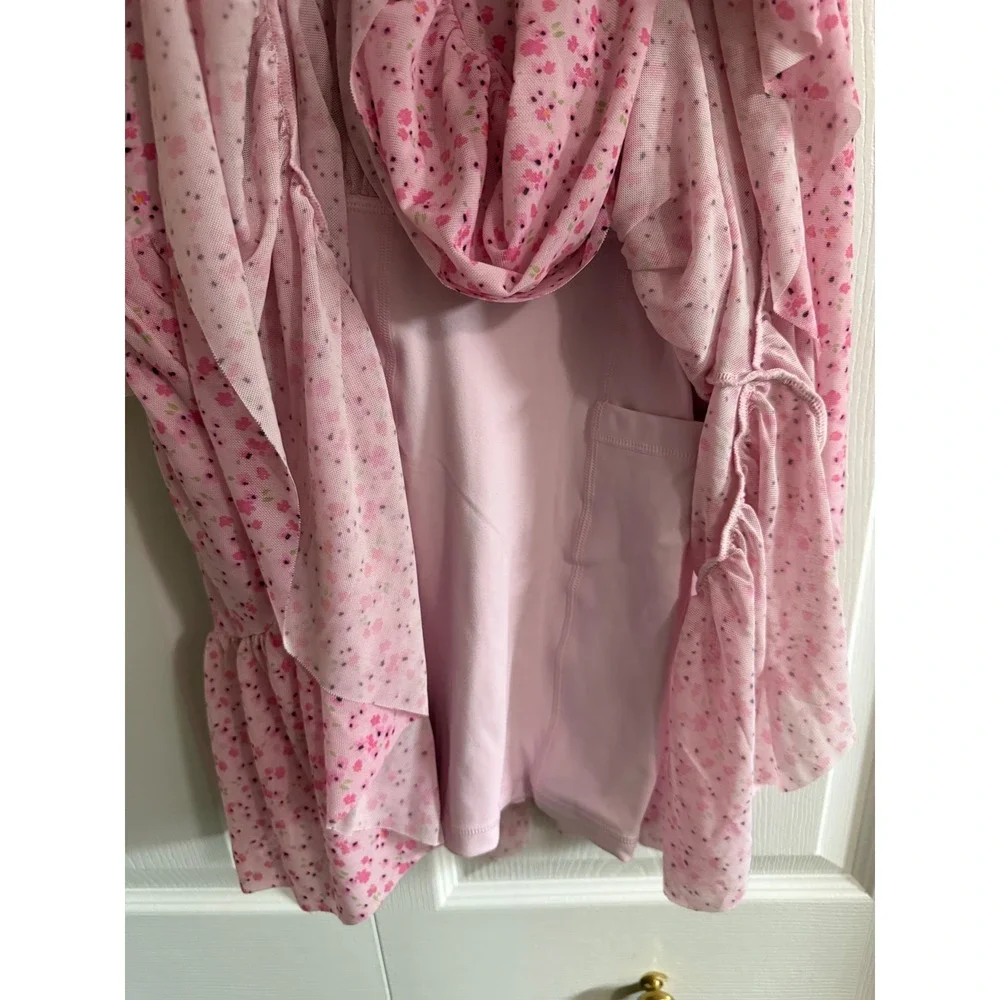 Blogilates Girls Ballerina Ruffle Dress Pink Floral  XL 14 Active Skort Dress